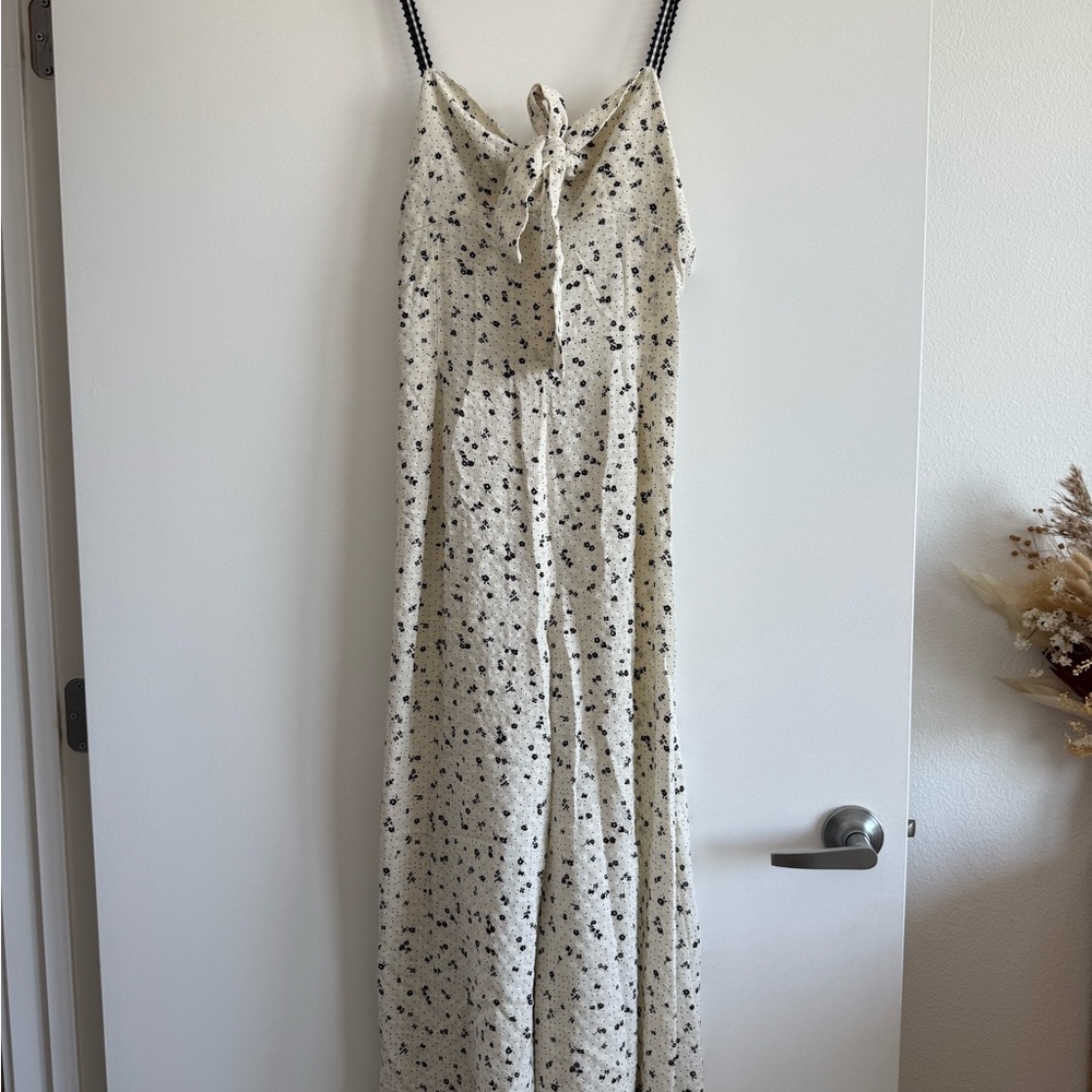 Free People Cream and Black Floral Jumpsuit